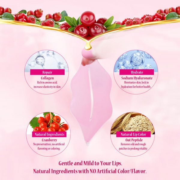 Cranberry Lip Collagen Mask for Fuller and Plumper Lips.  Moisturize and Hydrate, Restore Natural Color. (20 Pack) - Image 5